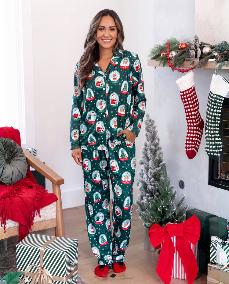 PatPat Matching Family Christmas Pajamas Snow Globe Print Dark Green Plus Size