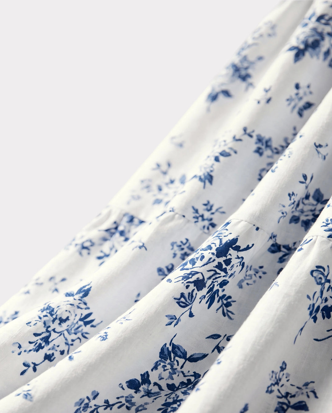 Vestido casual para niña pequeña/niña con fruncido floral azul y blanco