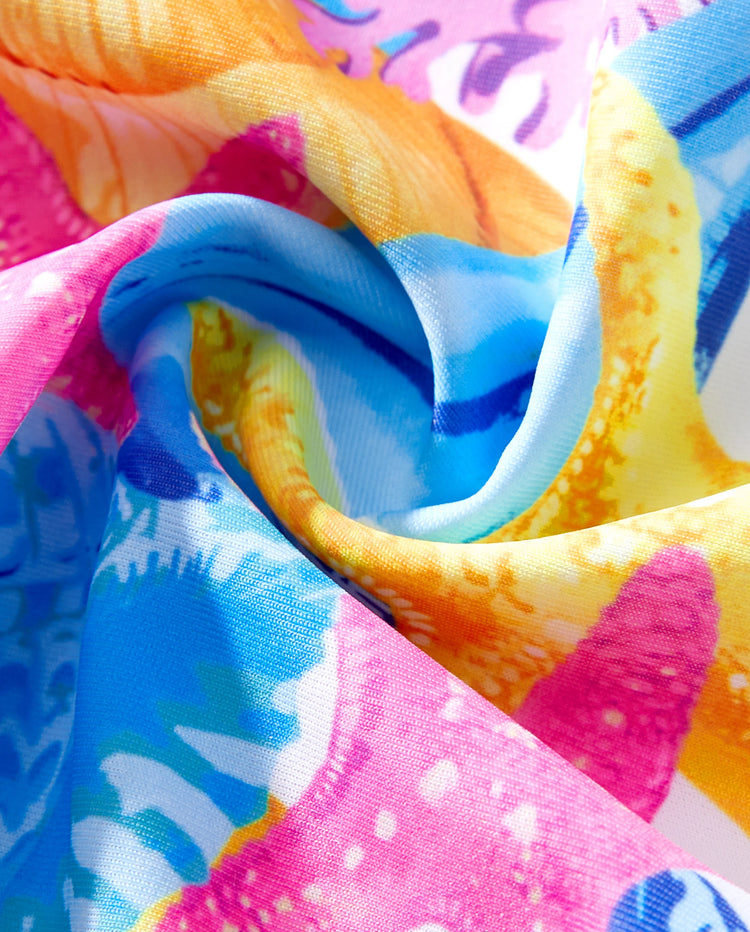 Daddy & Daughter Seashell & Starfish Print Swimsuits Ruched One-Piece & Swim Trunks Set Multi-color