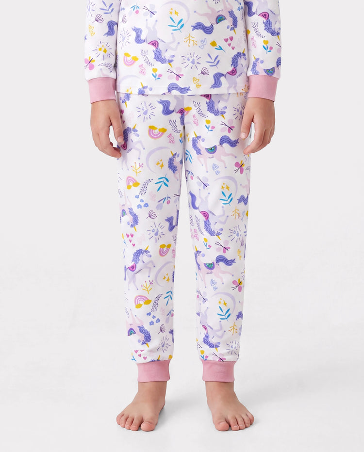 Pyjama de Noël/Halloween 2 pièces en bambou épais de qualité supérieure avec imprimé enfantin pour petite fille (coupe ajustée) rose