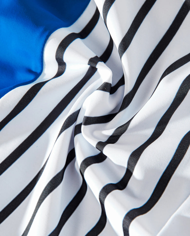Daddy & Tochter Badeanzug Colorblock Badehose mit Tunnelzug oder gestreifter blauer Tankini mit gekreuztem Vorderteil, Bindeband am Rücken und dünnen Trägern Colorblock