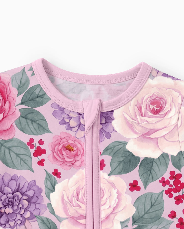 Bamboo Baby Neutral 1 Stück Blumenmischung Eng anliegender Reißverschluss Fußloser Schlafanzug Dunkelrosa