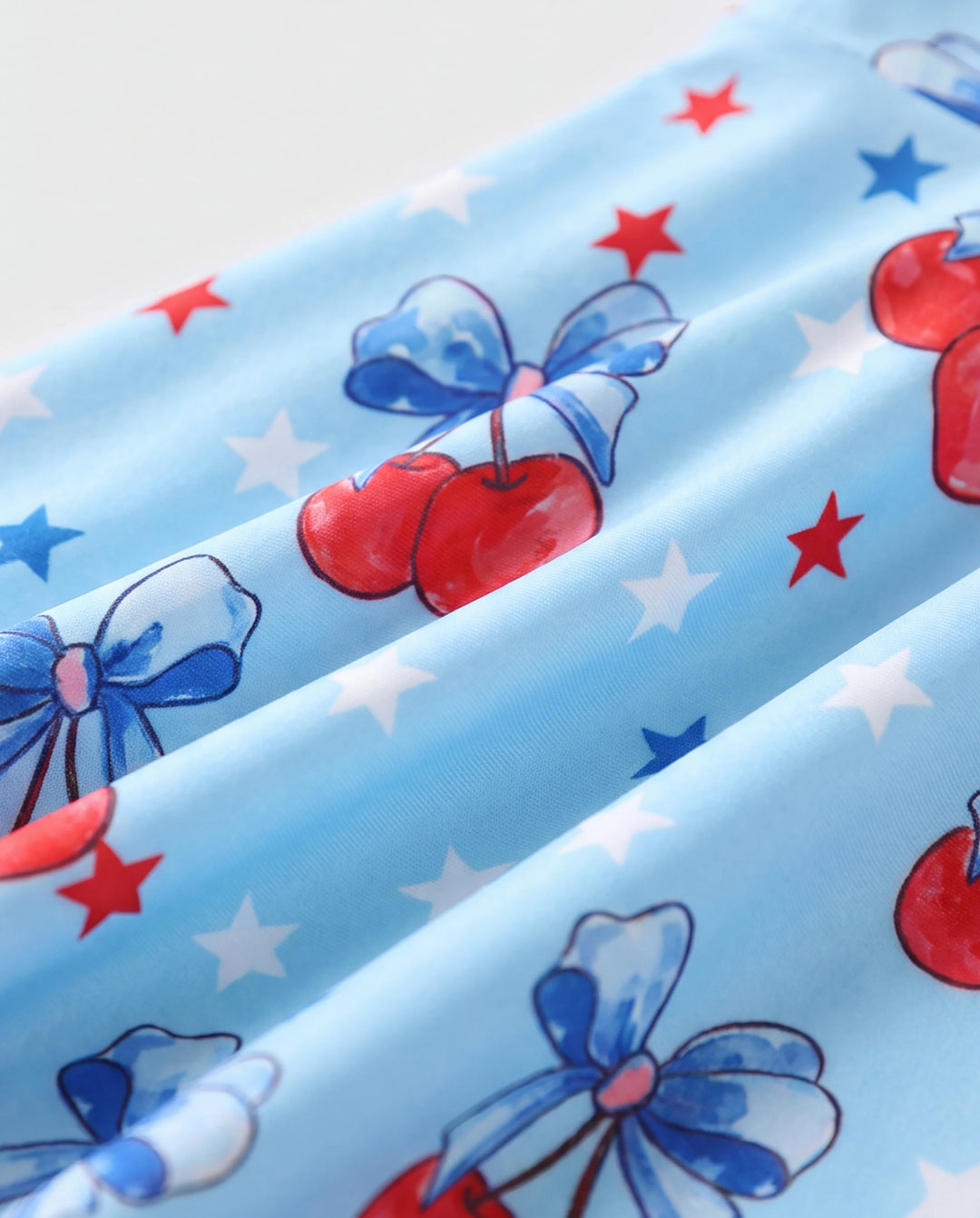 Independence Day Toddler Girls Patriotic Cherry/Star Print Casual Sleeveless Dress Light Blue