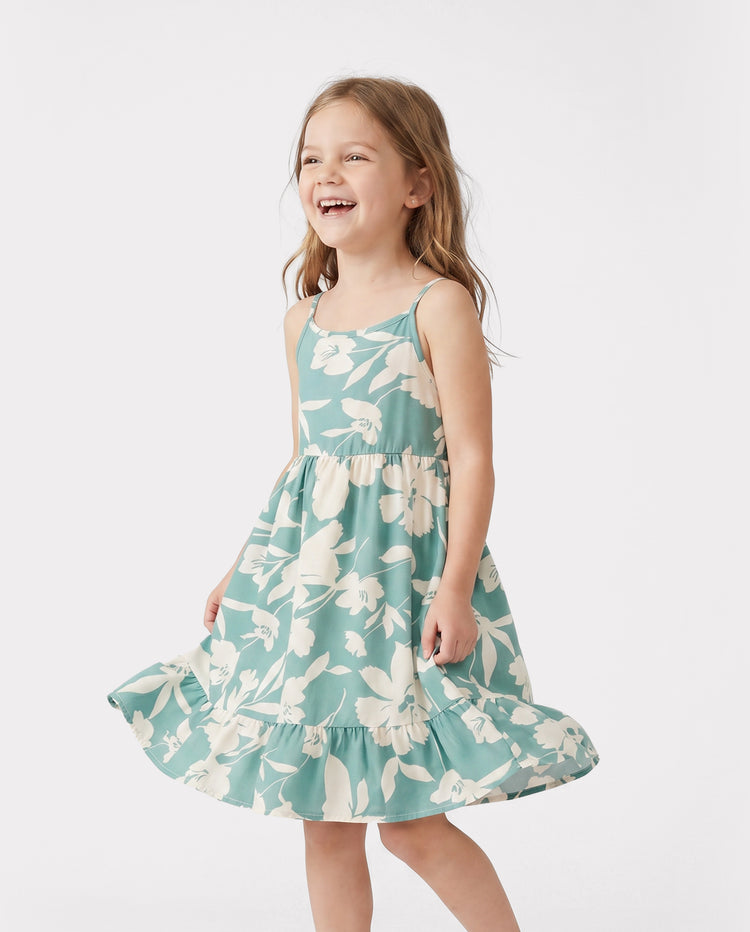 Mommy & me Leaf Print Green Sling Shirred Dress Set Green