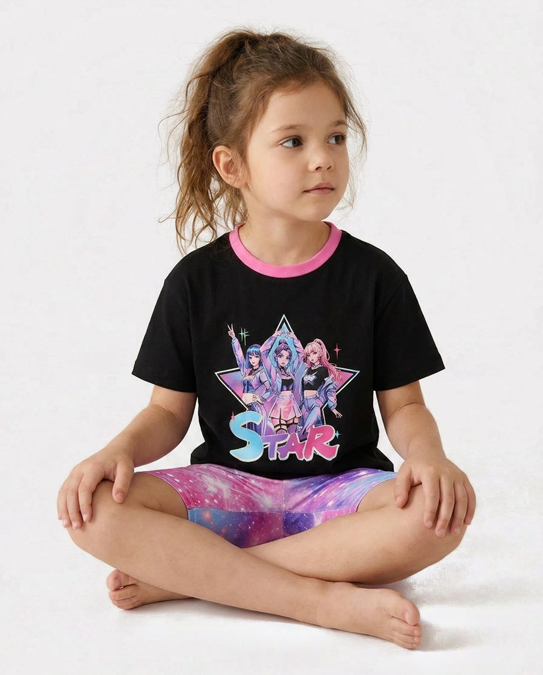 NEON Pop – Ensemble short cycliste pour fille (tout-petit à enfant), couleur noir