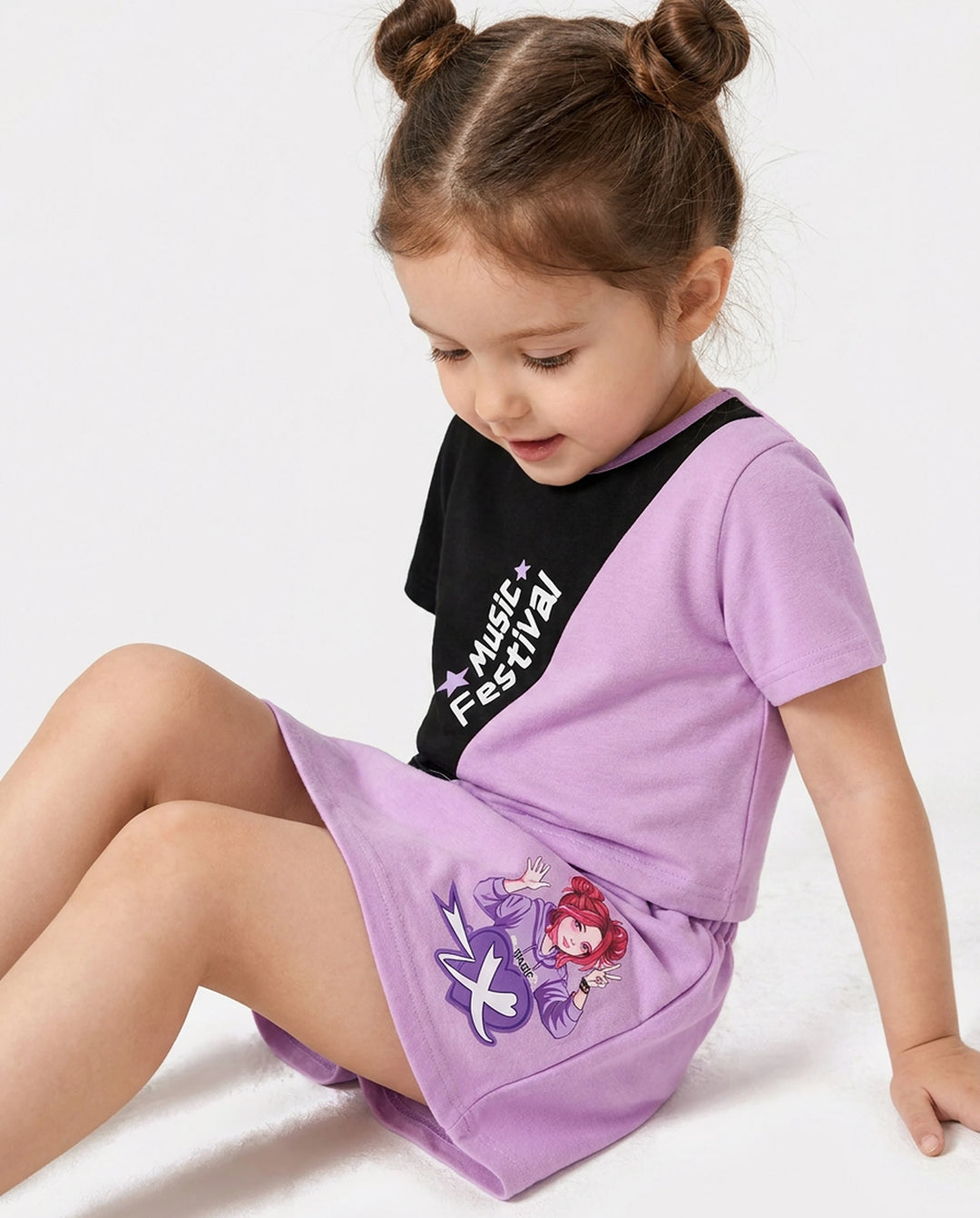 NEON Pop: Conjunto de falda-short para niña pequeña, color morado
