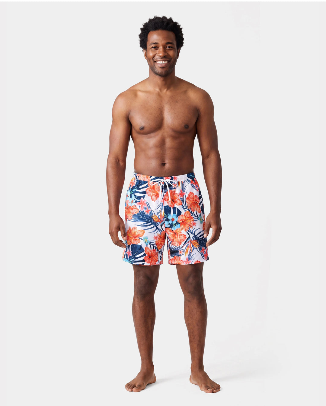 Passende Familien-Bademode Tropical Floral Bikini-Set mit Rüschentop für Mama & Tochter, Boardshorts für Papa & Sohn, Leuchtende Sommer-Strandoutfits Orange