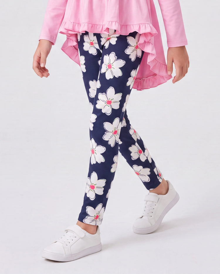 Ensemble 2 pièces pour fille avec t-shirt à manches longues et volants avec nœud papillon et pantalon imprimé floral rose