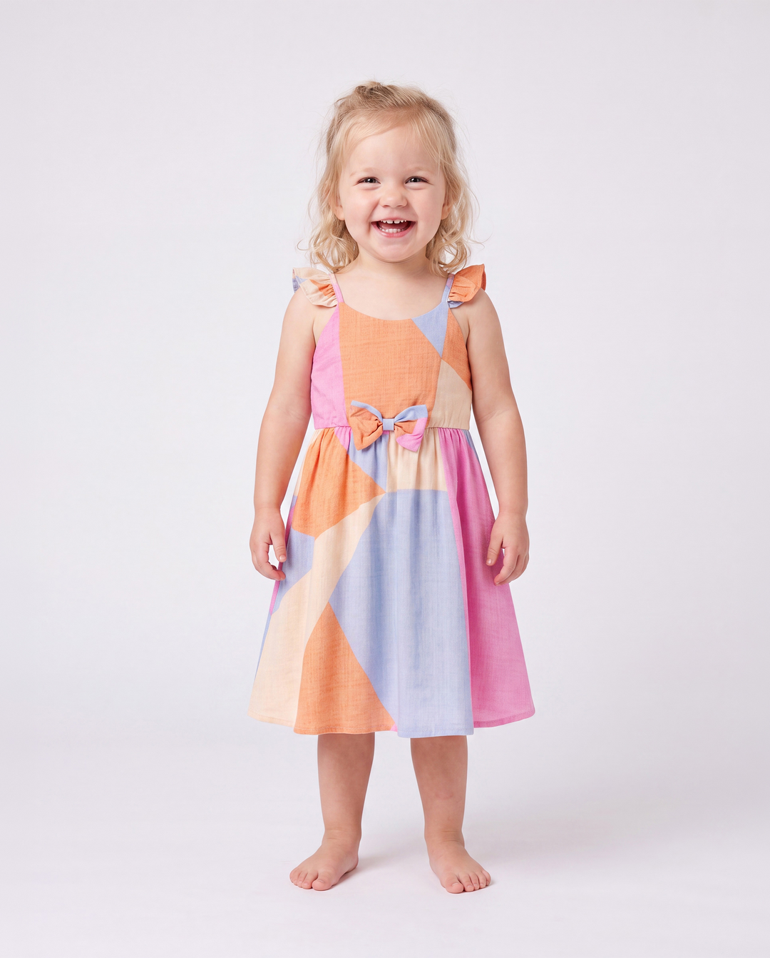 Mommy & me Outfits Set Colorblock Sleeveless Strappy Dress or Short-sleeve T-shirt Multi-color