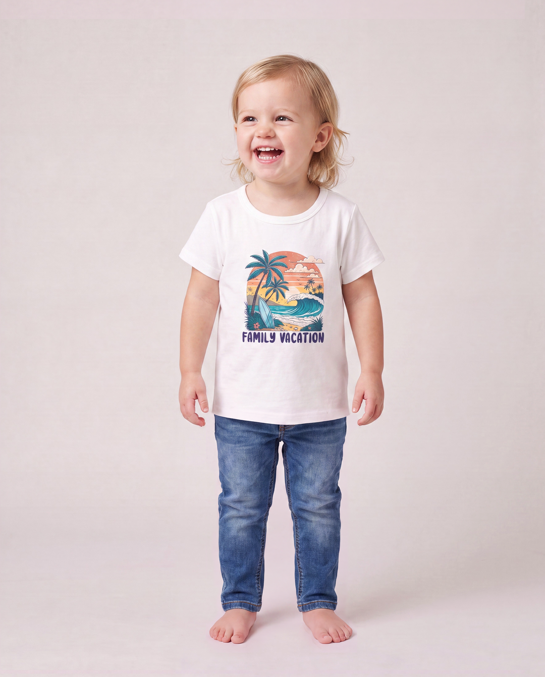 T-shirts en coton assortis maman et moi "Vacances en famille" T-shirt à imprimé surf tropical Multicolore