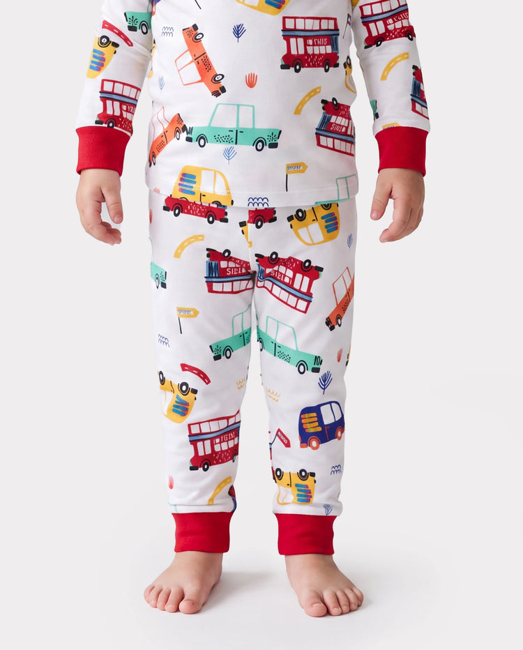 Conjunto de pijama de bambú para bebé/niño pequeño, de 2 piezas, con estampado animal, ajustado y rojo
