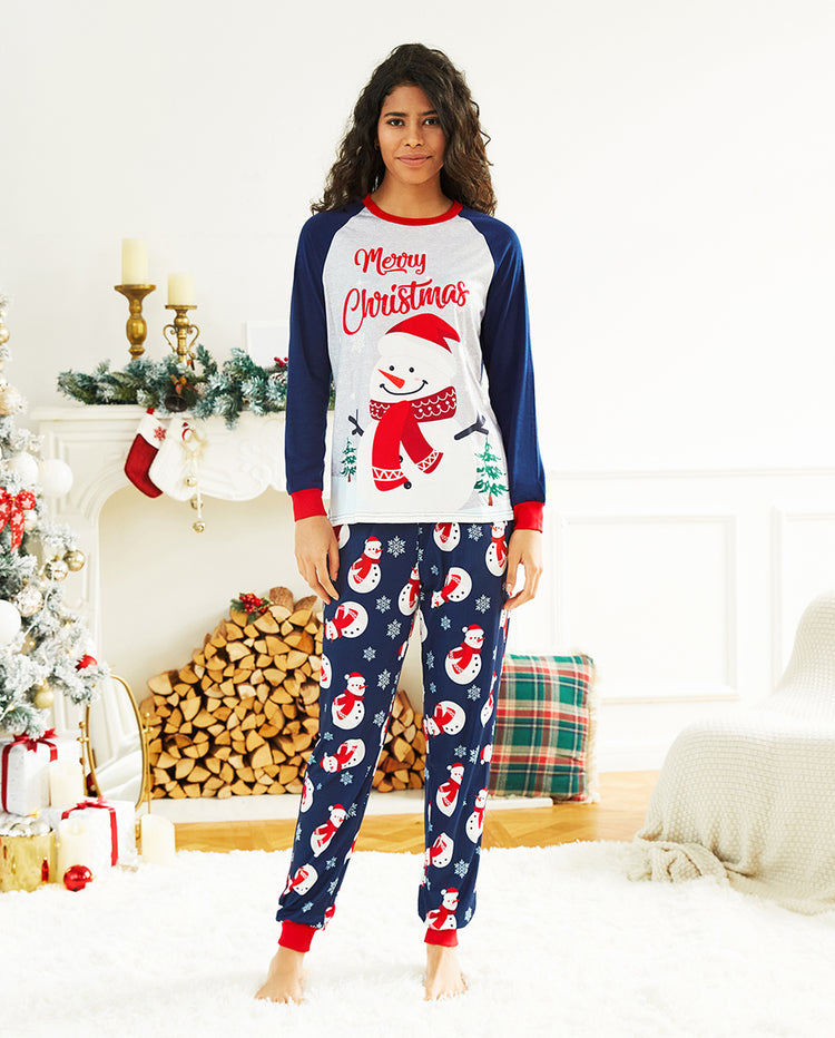 Pijamas navideños a juego para toda la familia, estampado de muñeco de nieve, bloques de color