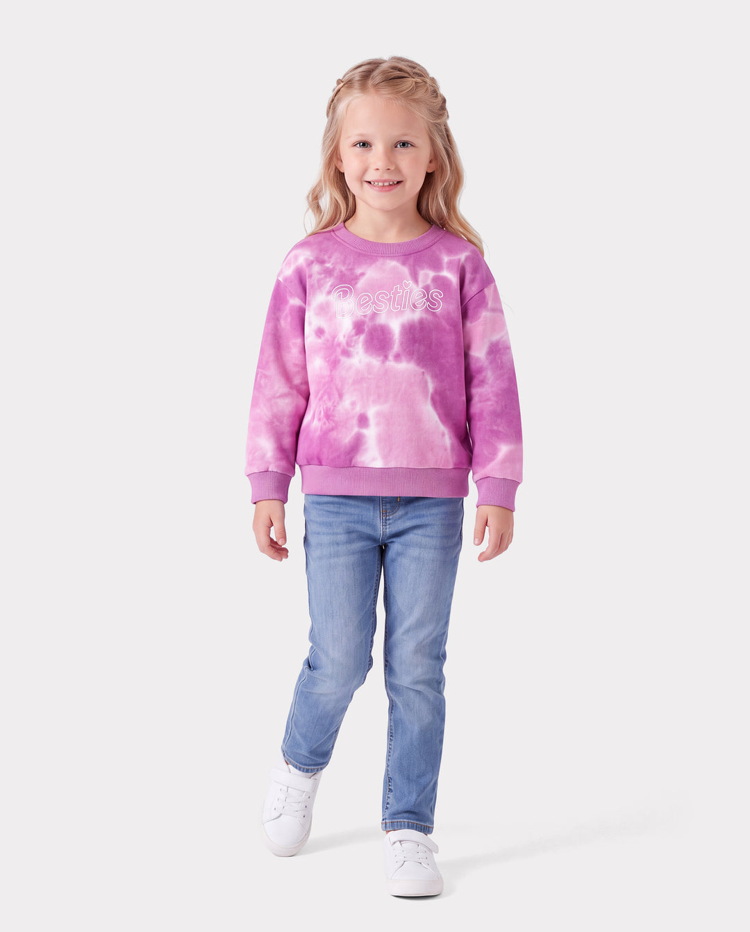 Mommy and Me Besties Tie-Dye Sweatshirts & Baby Romper Pink purple