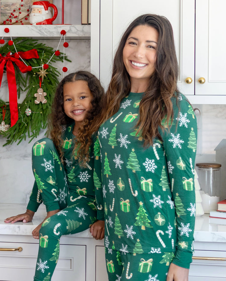 Bamboo Christmas Tree Print Matching Family Christmas Pajamas Green