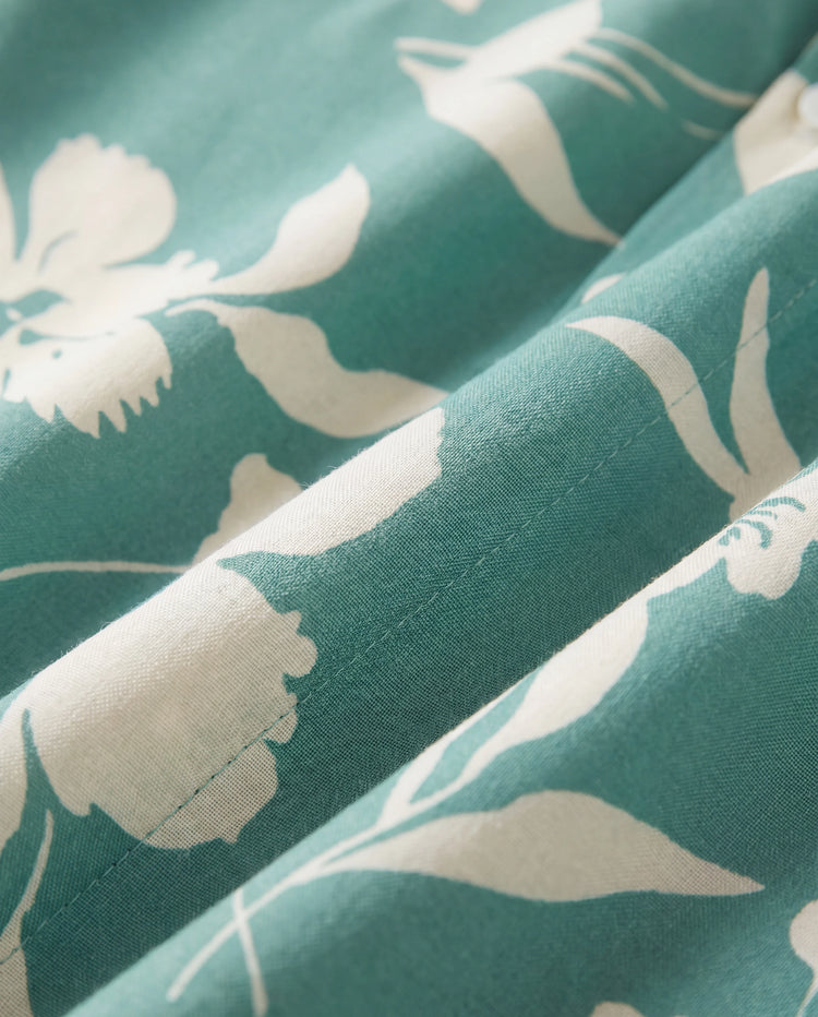 Daddy & Son Leaf Print Green Short-sleeve Shirt Set Green