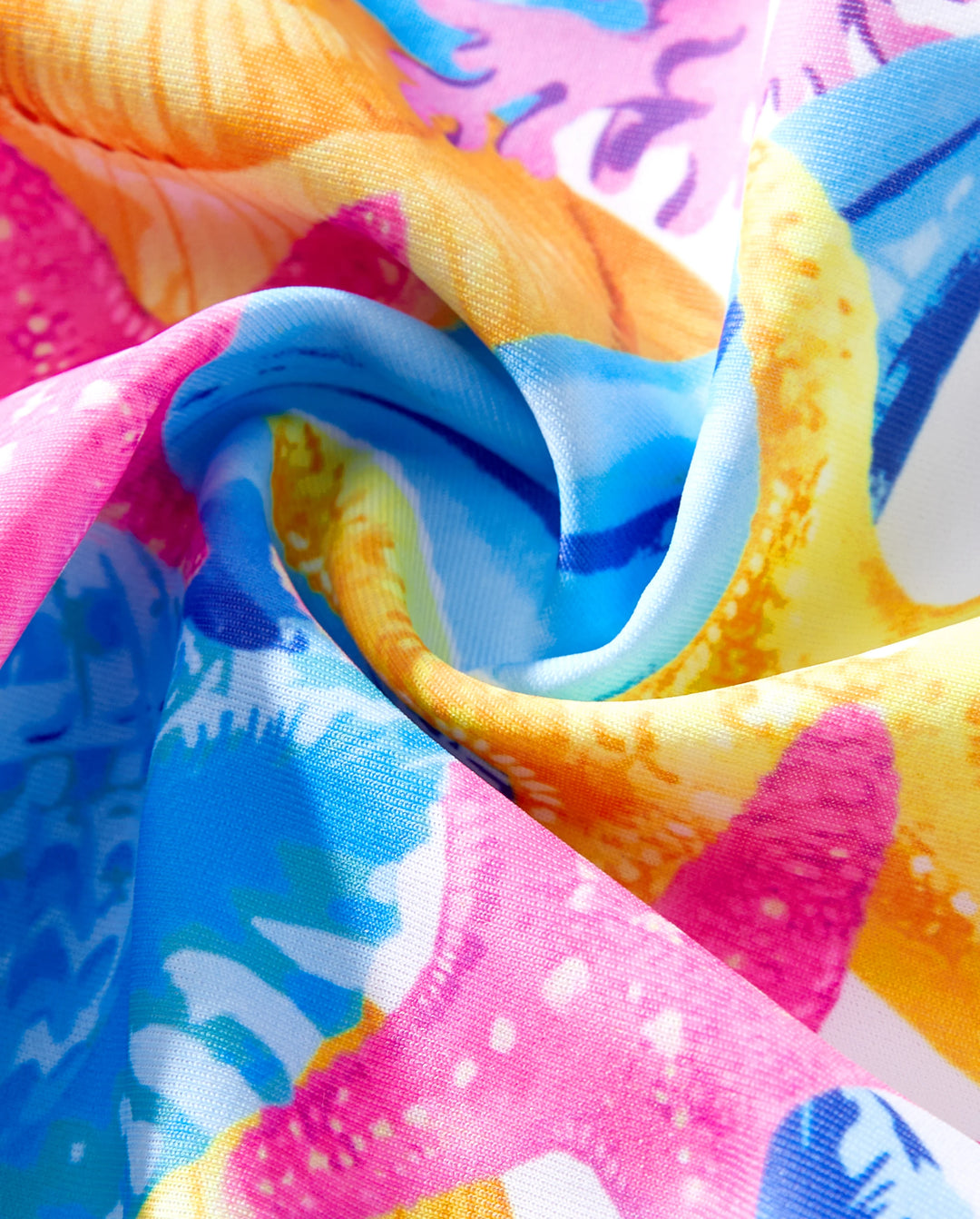 Conjunto de bañador de una pieza fruncido y pantalones cortos con estampado de conchas y estrellas de mar para niña pequeña Multicolor