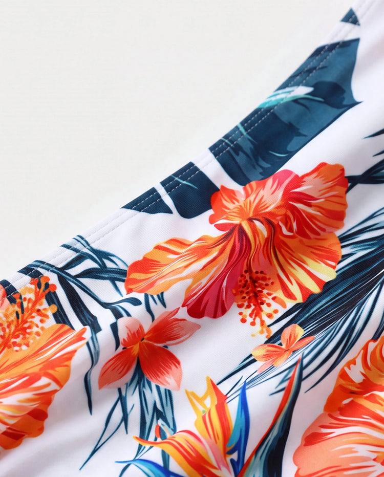 Short de bain tropical floral pour garçon, tenues d'été lumineuses pour la plage Orange