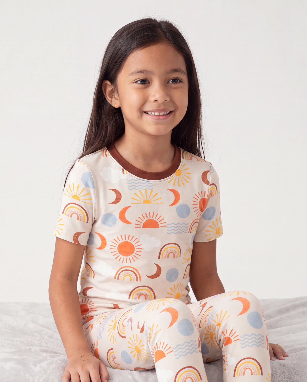 Toddler / Kids Christmas / Halloween Pajamas 3-Piece Bamboo Pajama Set 2-in-1 Look for 4 Seasons (Snug-Fitting) Apricot