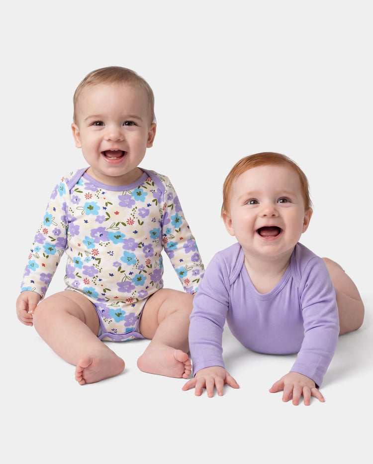 Bamboo Baby Bodysuits 2-piece Flora Long Sleeve Rompers for Baby Girls Infant Purple