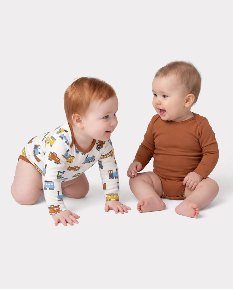 2-teiliges Bambus Baby Bodysuit-Set mit Blumenmuster – Langarm-Strampler für Baby Mädchen & Neugeborene in Braun