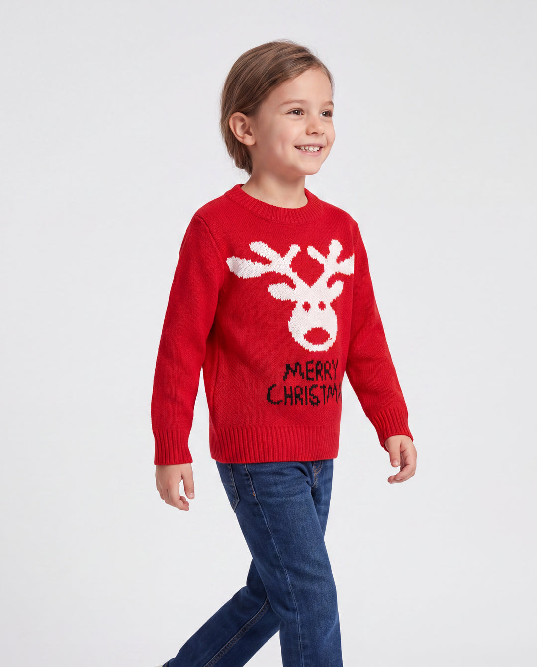 Hauts assortis de Noël pour toute la famille, pull à manches longues imprimé renne de Noël enfantin rouge