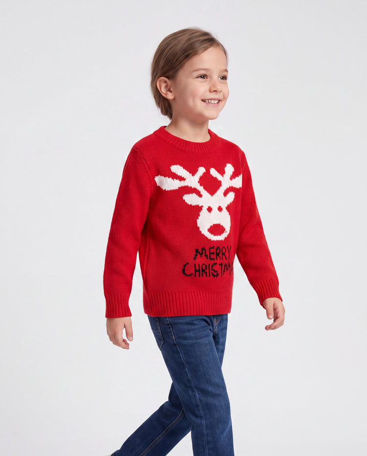 Hauts assortis de Noël pour toute la famille, pull à manches longues imprimé renne de Noël enfantin rouge