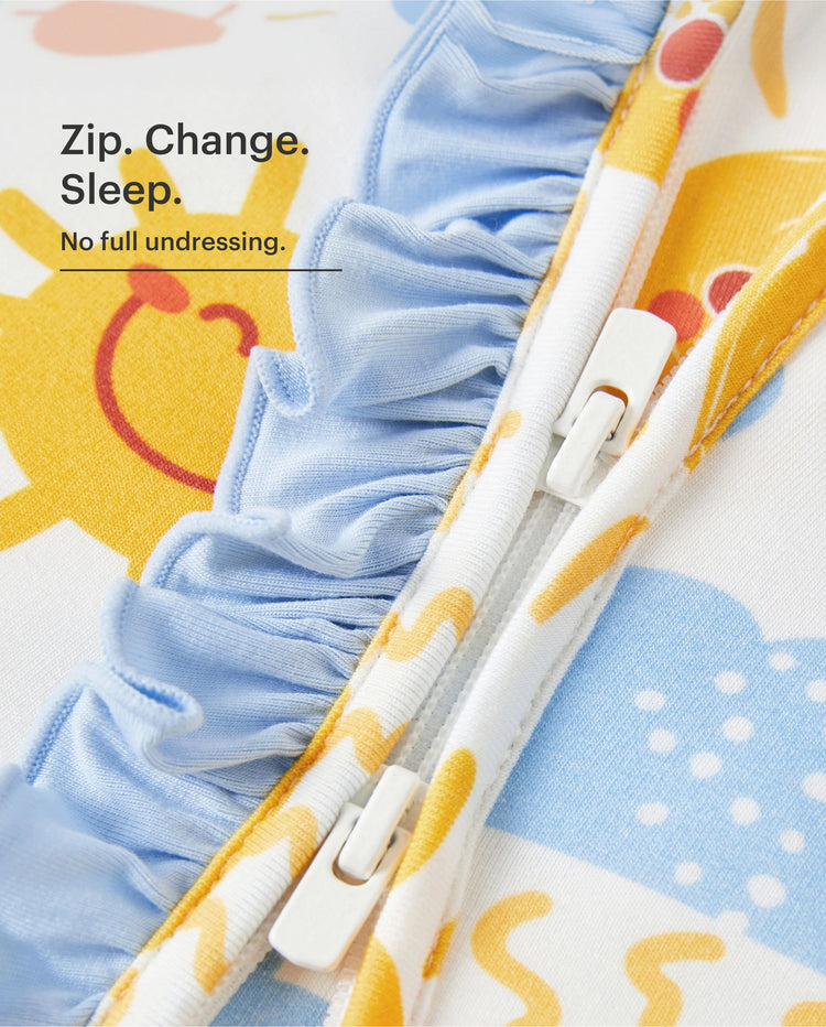 Bamboo Baby Boy/Girl Animal Printed 2-Way Zipper Anti Slip Long-sleeve Footie with/without Hairband Light Blue