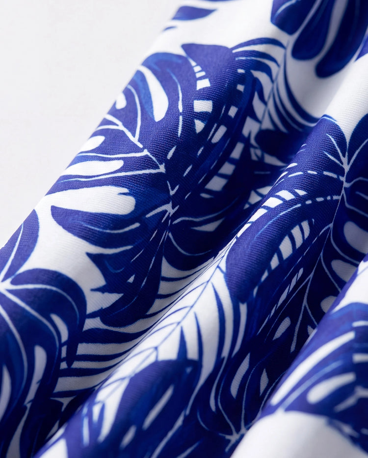 Bañador de una pieza para niña pequeña con estampado de hojas tropicales, tirantes cruzados y recorte Azul