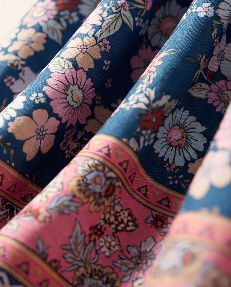 Papa & Tochter Outfits Blumen-Allover-Druck Kurzarm-Hemd mit Kragen oder Neckholder-Ärmelloses Kleid für Sommerurlaub CYAN-