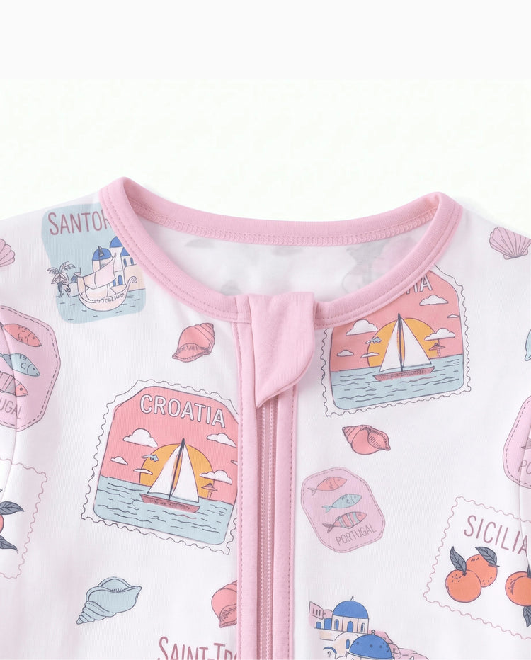 Bamboo Baby Neutral 1 Stück Cartoon-Mischung Eng anliegender Reißverschluss Fußloser Schlafanzug Pink Lila