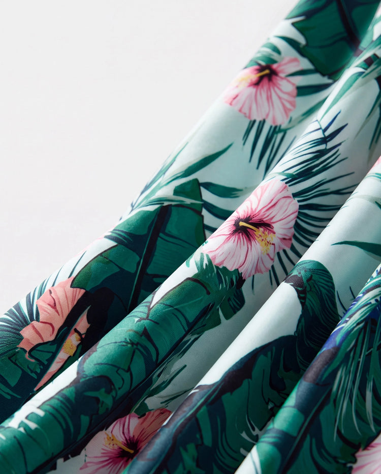 Traje de Baño o Bañador de Una Pieza para Niña Pequeña con Estampado de Plantas y Volantes Verde