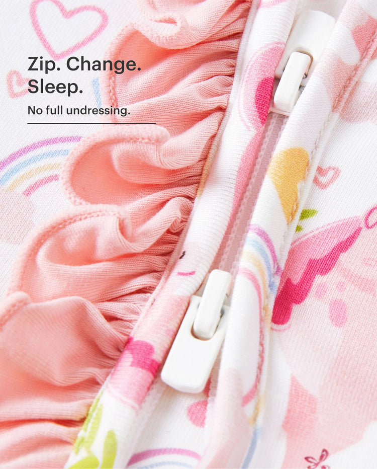 Bamboo Baby Boy/Girl Animal Printed 2-Way Zipper Anti Slip Long-sleeve Footie with/without Hairband Pink