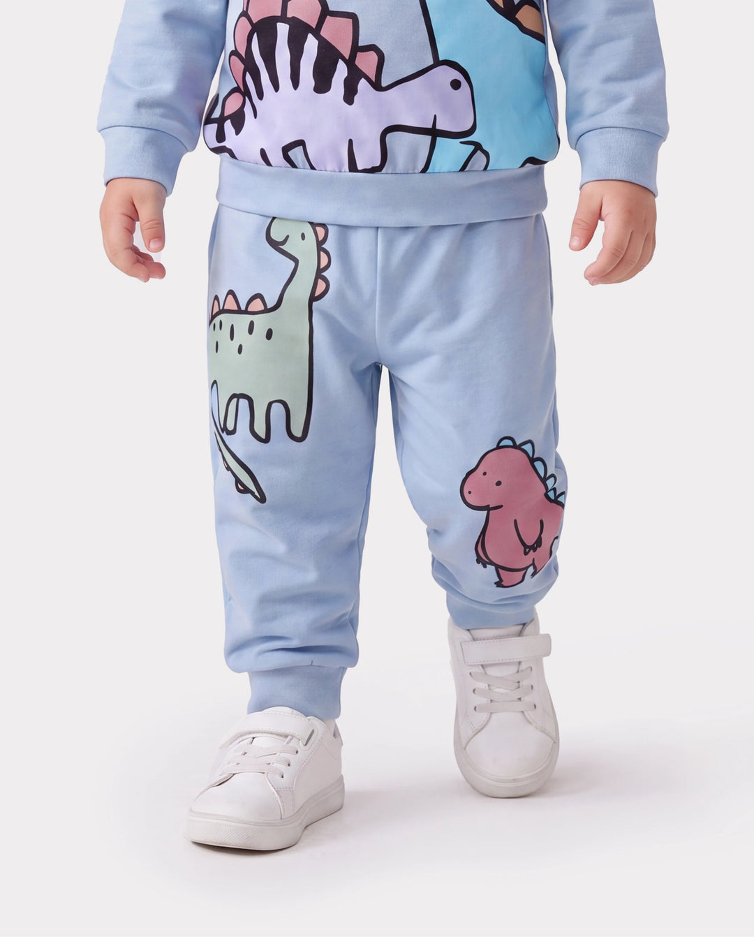 Baby Boy Clothes 2pcs Dinosaur/ Vehicle Print Sweatshirt and Pants Set Blue grey