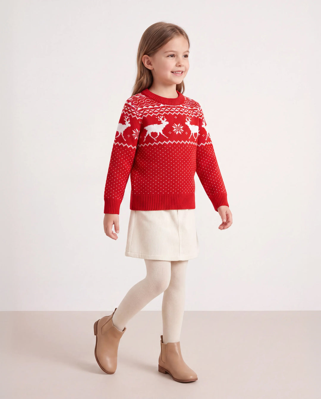 Suéter de punto de manga larga con estampado de ciervos navideños a juego para toda la familia, multicolor