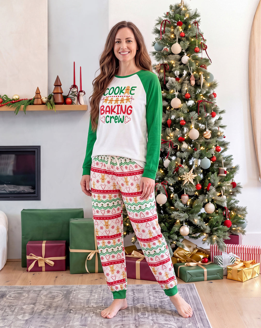 Pyjamas de Noël assortis pour toute la famille, imprimé pain d’épice, vert