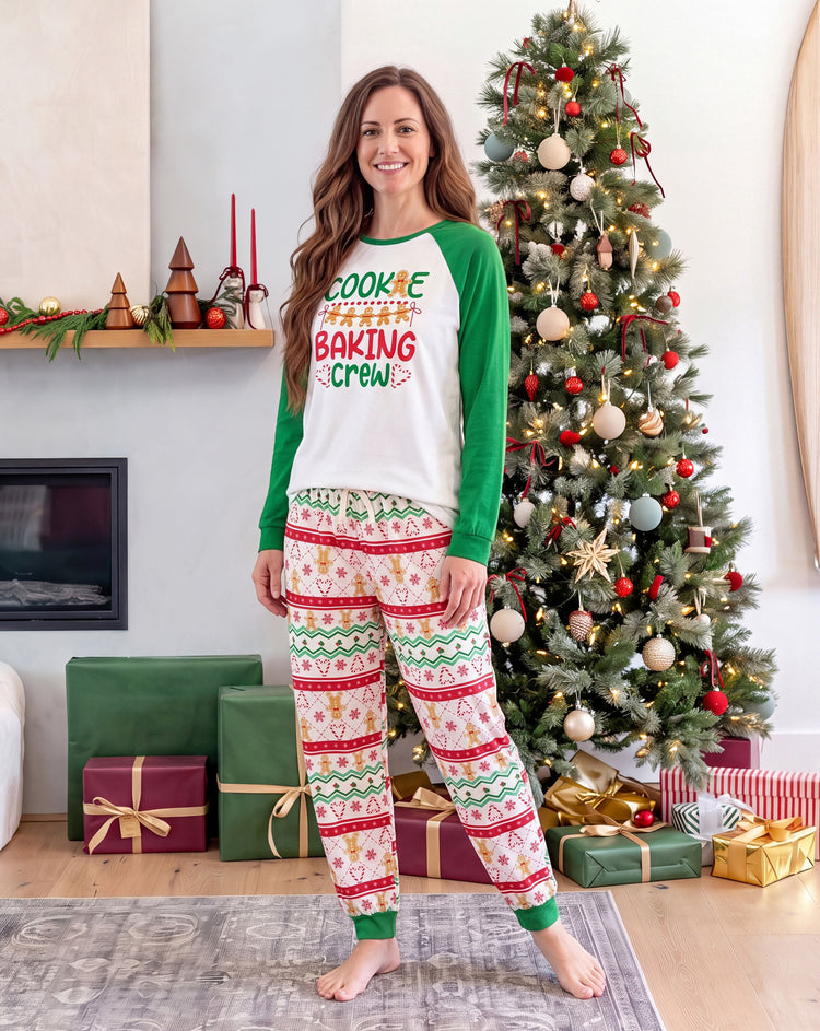 Pyjamas de Noël assortis pour toute la famille, imprimé pain d’épice, vert