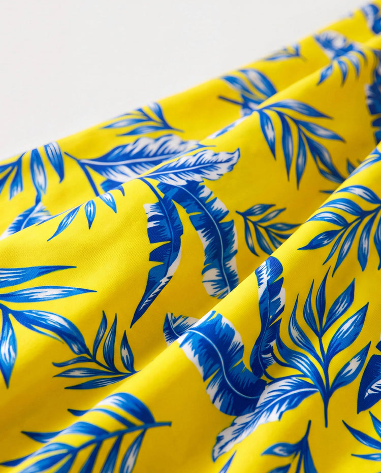Short de bain à imprimé feuilles jaunes Daddy & Son avec option paréo Jaune