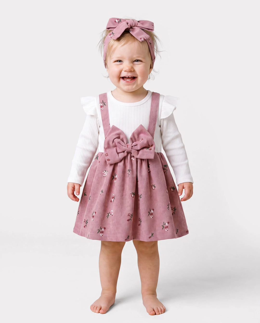 2pcs Baby Girl Floral Print Combo Dress with Headband Set ColorBlock