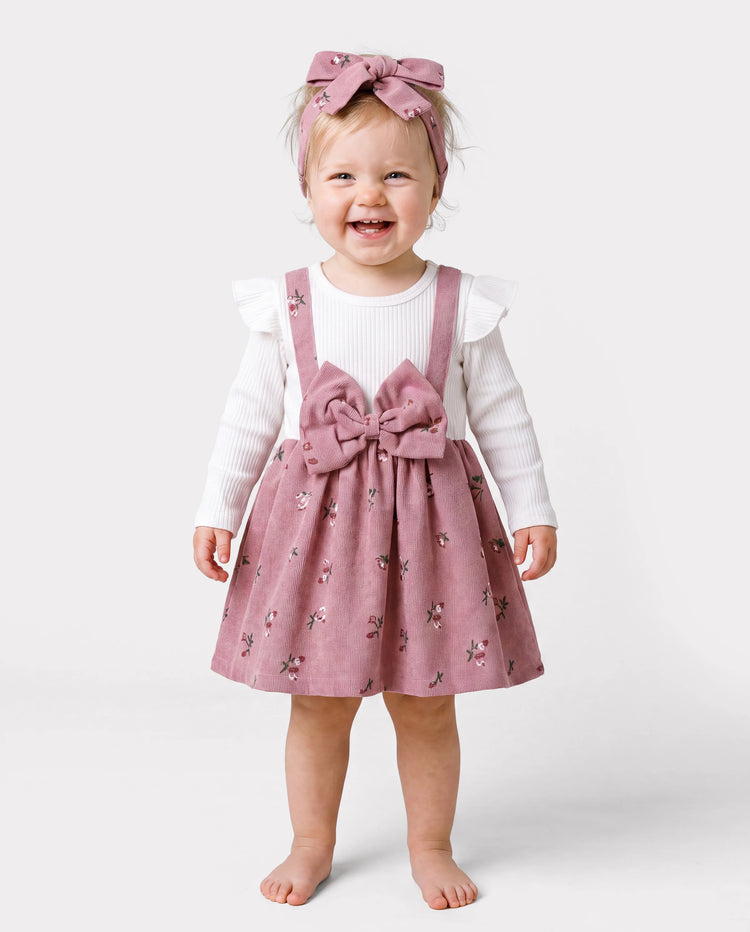 2pcs Baby Girl Floral Print Combo Dress with Headband Set ColorBlock