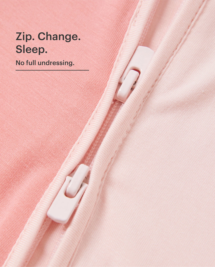 Mameluco de bambú para bebé niño/niña, con bloques de color, cremallera bidireccional, antideslizante, de manga larga, color rosa