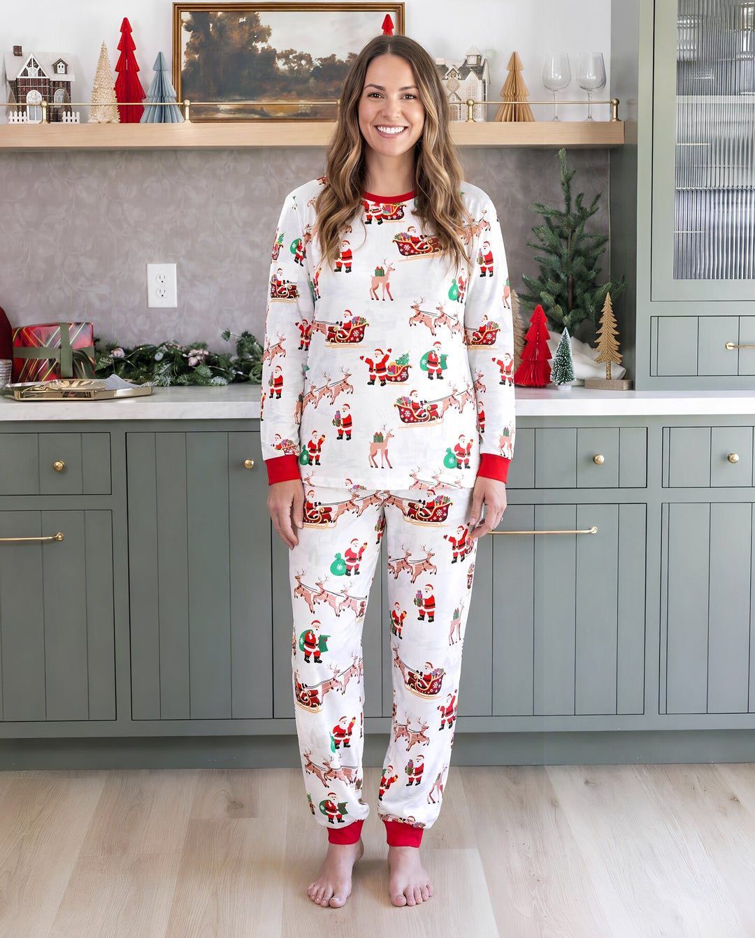 PatPat Family Matching Christmas Pajamas Reindeer & Santa Claus Print White Plus Size