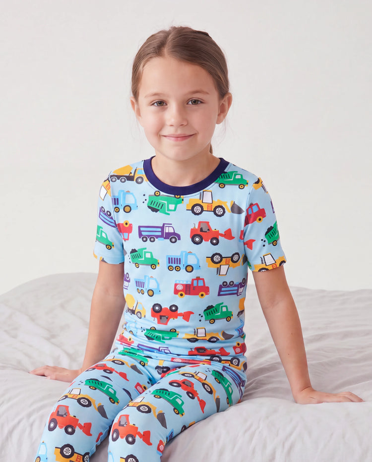 Toddler / Kids Christmas / Halloween Pajamas 3-Piece Bamboo Pajama Set 2-in-1 Look for 4 Seasons (Snug-Fitting) Light Blue