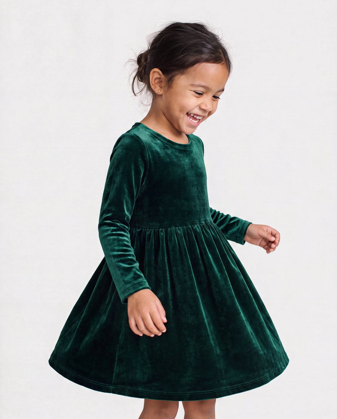 Weihnachten Süßes Kleinkind Mädchen Einfarbig Samt Material Kleid Set grün