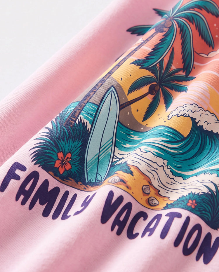Mommy & me "Family Vacation" Graphic Cotton Tees Tropical Surf Print T-Shirt Multi-color