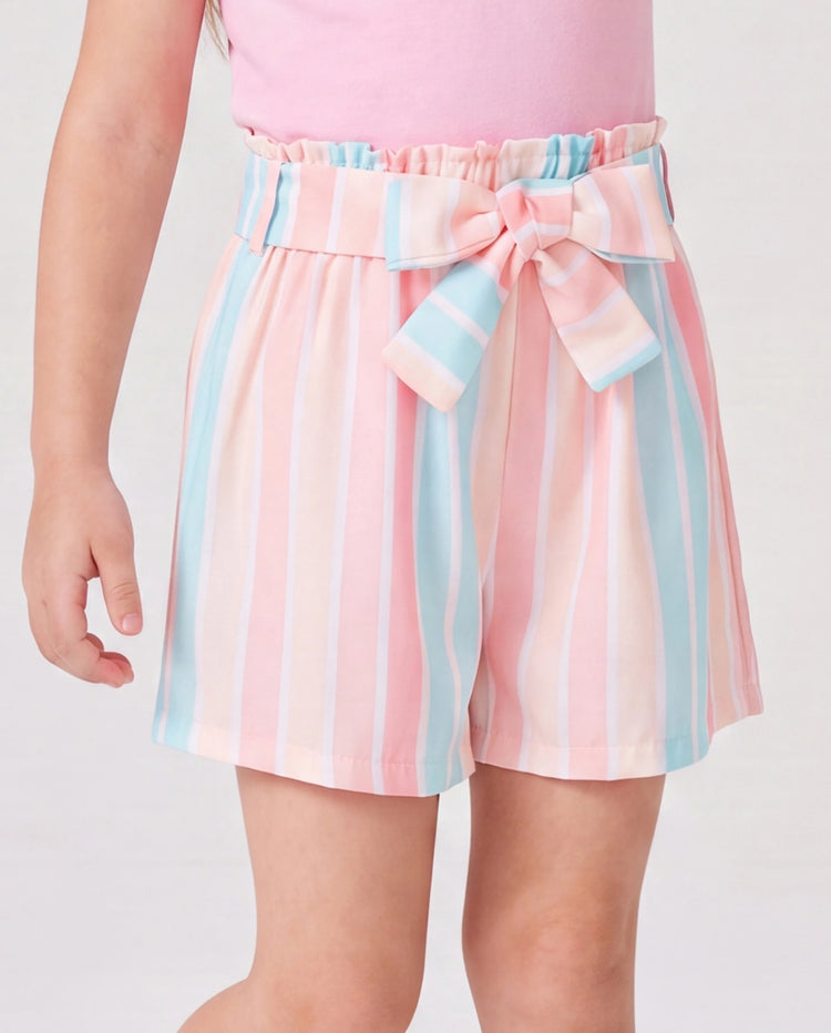 2pcs Kleinkind Mädchen Süße Flutter-Ärmel T-Shirt und Streifen Gürtel Shorts Set rosa
