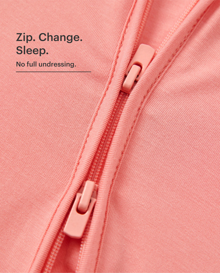 Bambus Baby Jungen/Mädchen 2-Wege-Reißverschluss-Strampler mit Anti-Rutsch und kindlichem Essensmuster, Bambus-Schlafanzug (eng anliegend), Rosa