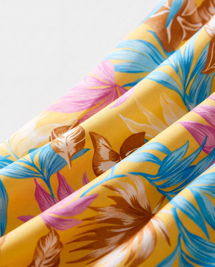 Toddler/Kid Girl Yellow Set Tropical Leaf Print Strap Dress  Yellow