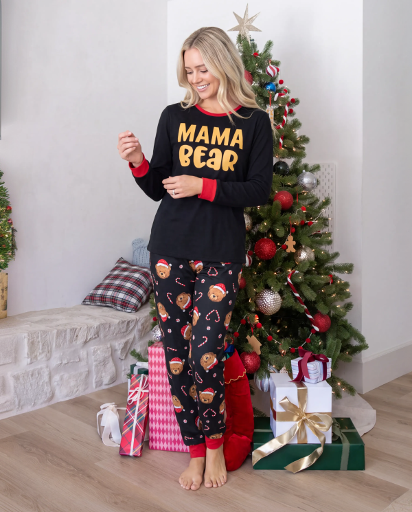Christmas Matching Family Pajamas Bear Print Black