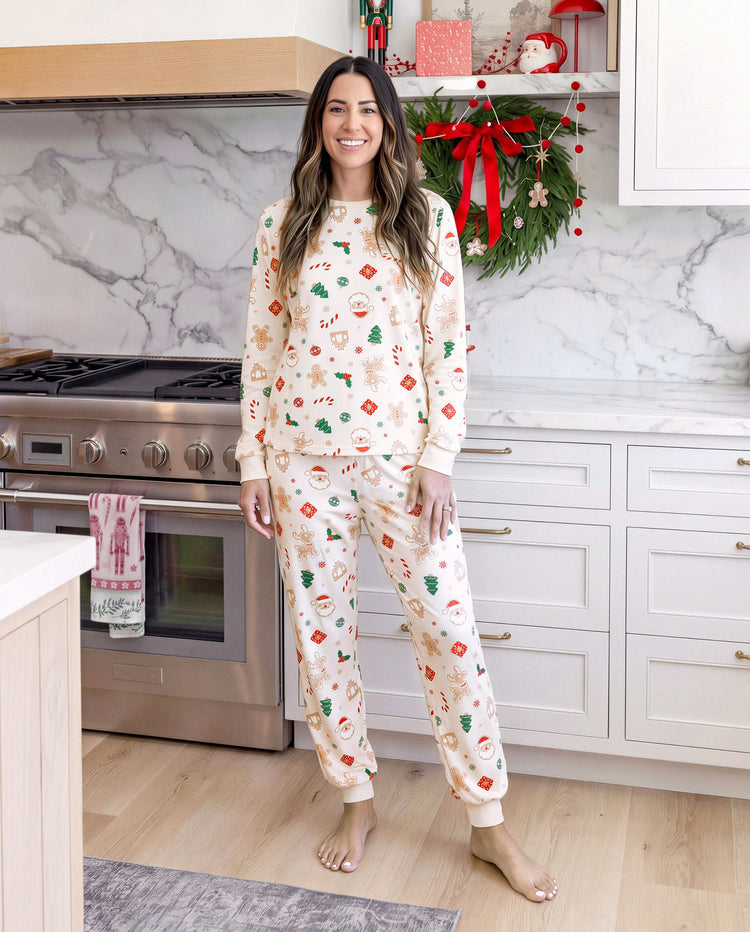 Matching Family Christmas Pajamas Gingerbread & Christmas Tree Print Cotton