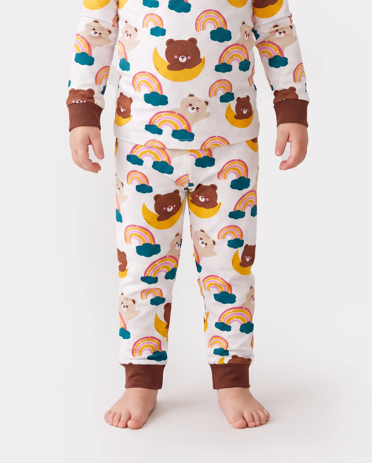 Ensemble Pyjama en Bambou 2 Pièces Imprimé Animal Enfantin Pyjama Ajusté pour Bébé/Tout-petit Marron